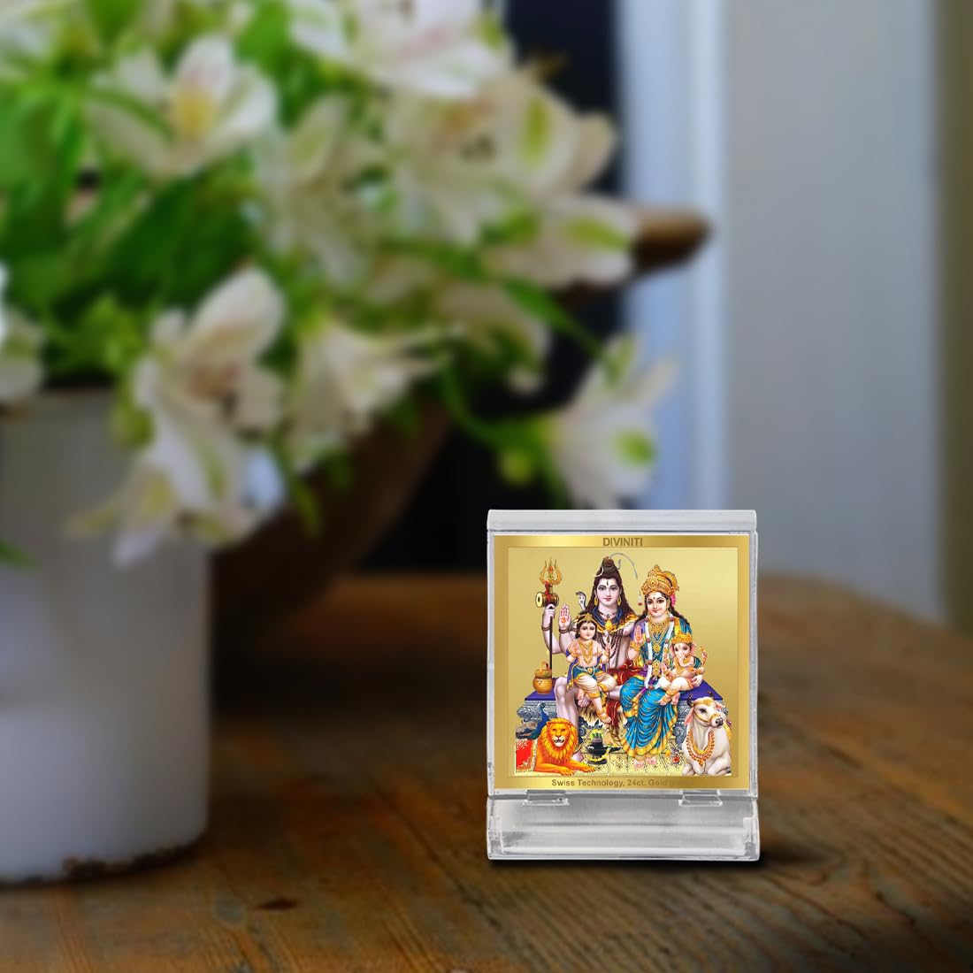 Diviniti 24K Gold Plated Shiv Parivar Acrylic Frame for Car Dashboard, Home Decor, Tabletop, Puja Room, Festival Gift ACF3A (5.8x4.8 CM)