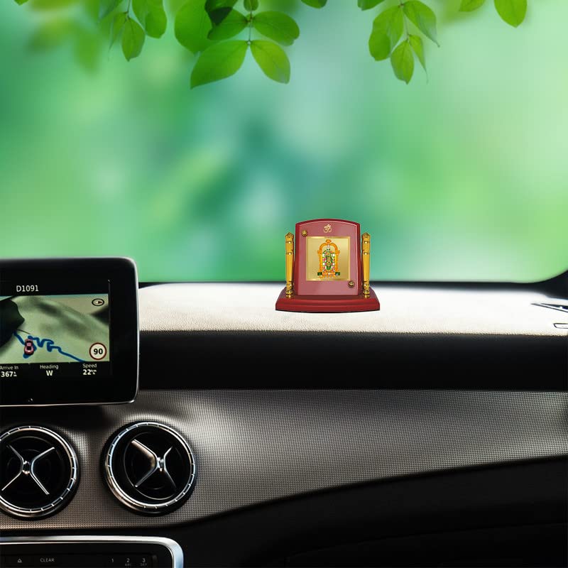 Diviniti 24K Gold Plated Foil Meenakshi Photo Frame for Car Dashboard, Home Decor, Tabletop, Puja Room, Showpiece and Gift MDF1BP+ (6.5x5.5 CM)
