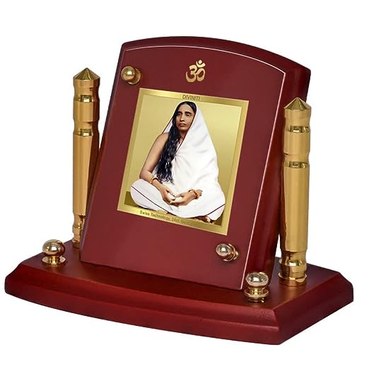 Diviniti 24K Gold Plated Sharda Mata Photo Frame for Car Dashboard, Home Decor, Tabletop, Puja Room, Showpiece and Gift MDF1BP+ (6.5x5.5 CM)