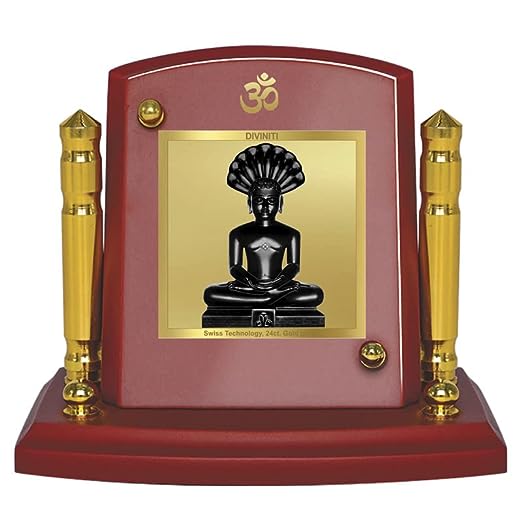 Diviniti 24K Gold Plated Foil Pashrvnath Photo Frame for Car Dashboard, Home Decor, Tabletop, Puja Room, Showpiece and Gift MDF1BP+ (6.5x5.5 CM)