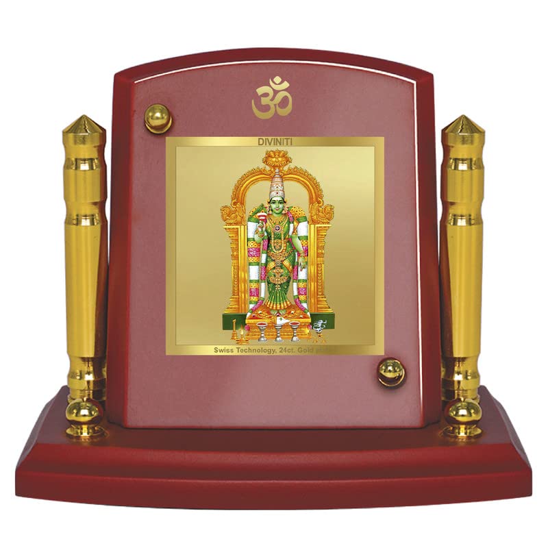 Diviniti 24K Gold Plated Foil Meenakshi Photo Frame for Car Dashboard, Home Decor, Tabletop, Puja Room, Showpiece and Gift MDF1BP+ (6.5x5.5 CM)