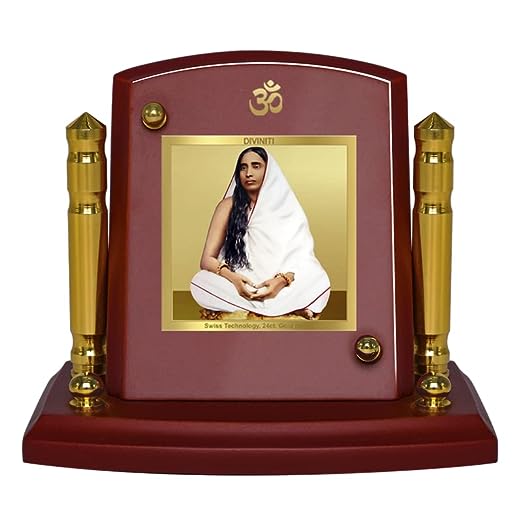 Diviniti 24K Gold Plated Sharda Mata Photo Frame for Car Dashboard, Home Decor, Tabletop, Puja Room, Showpiece and Gift MDF1BP+ (6.5x5.5 CM)