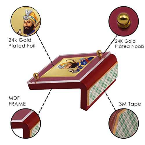 Diviniti 24K Gold Plated Foil Guru Gobind Singh Ji Frame For Car Dashboard, Home Decor, Table Tops (5.5 x 6.5 CM)