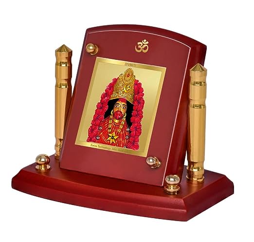 Diviniti 24K Gold Plated Tara Devi Photo Frame for Car Dashboard, Home Decor, Tabletop, Puja Room, Showpiece and Gift MDF1BP+ (6.5x5.5 CM)