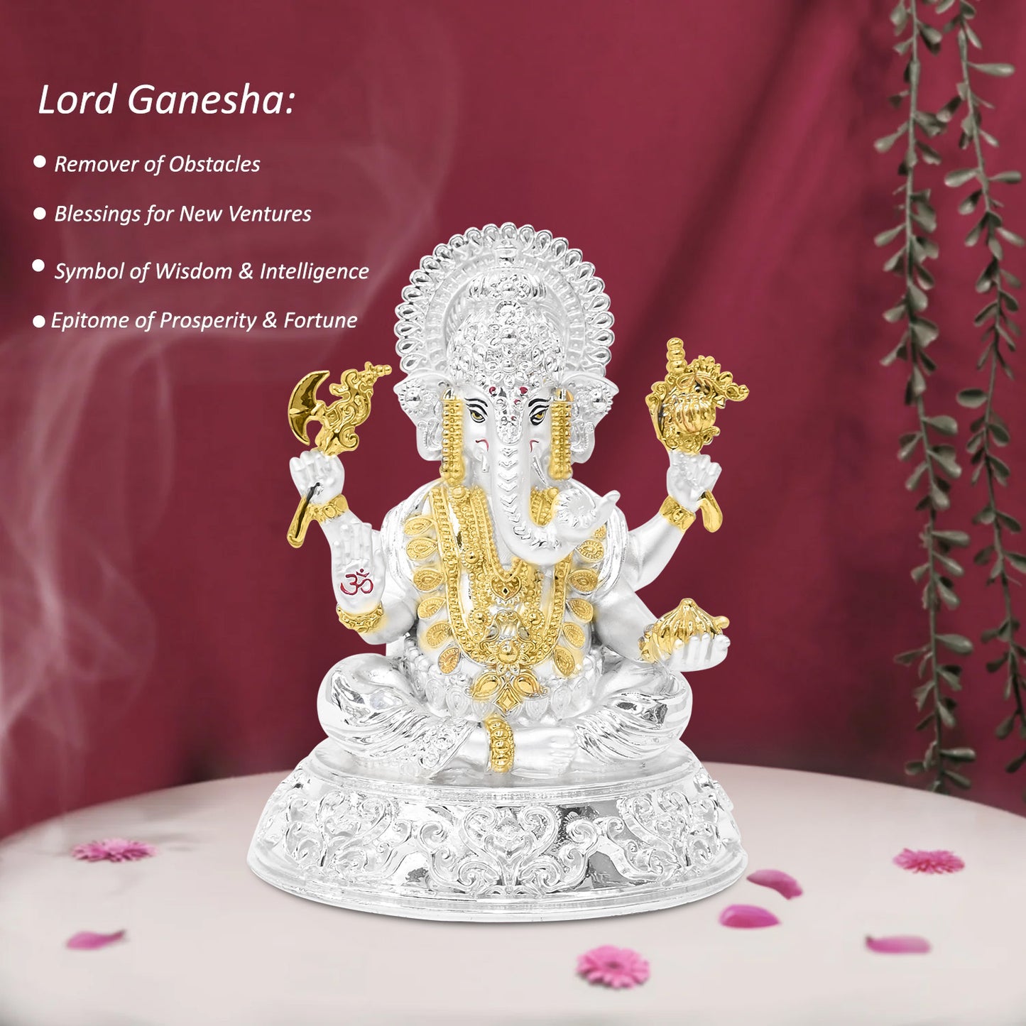 DIVINITI 999 Silver Plated Ganesha Idol | Exquisite Divine Statue for Home Decor, Office Table Top, Pooja Room & Gift (14.5X11.5CM)