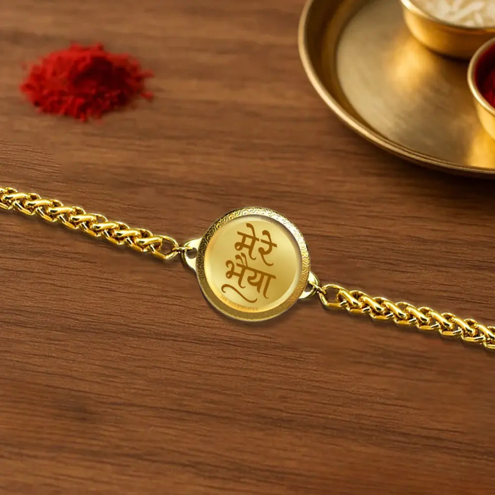 Personalized Chain Rakhi with 22MM 24K Gold Plated Foil Divine Raksha Bandhan Gift
