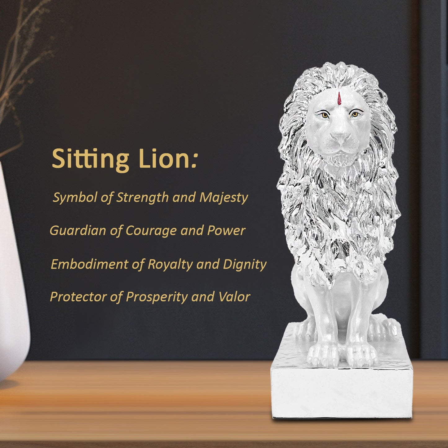 Diviniti 999 Silver Plated Lion Idol Showpiece Statue for Home Décor, Office Tabletop Corporate Gifts (21.8x12.7x8.8 CM)