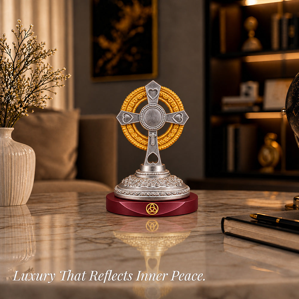 24K Gold & Silver-Plated Holy Cross Resin Idol for Home & Office | Premium Gift Box | 8.5x6.5 CM