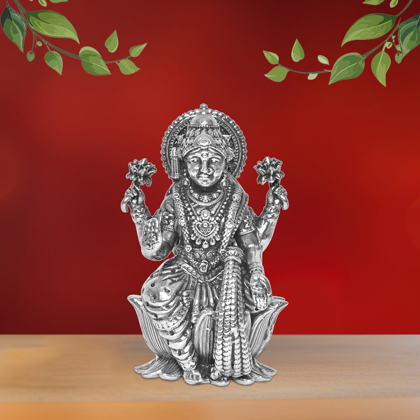 925 Pure Silver Laxmi Ji Idol Statue Divine Elegance Wealth and Prosperity for Home Office Décor, Tabletop, Puja Room Gift (4x4.5 CM, 45g)
