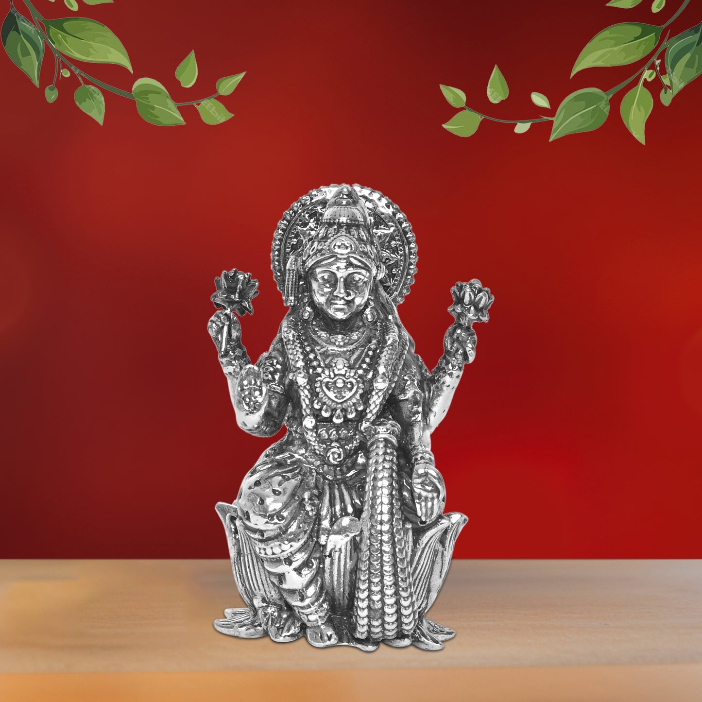925 Pure Silver Laxmi Ji Idol Statue Divine Elegance Wealth and Prosperity for Home Office Décor, Tabletop, Puja Room Gift (6x6 CM, 60g)