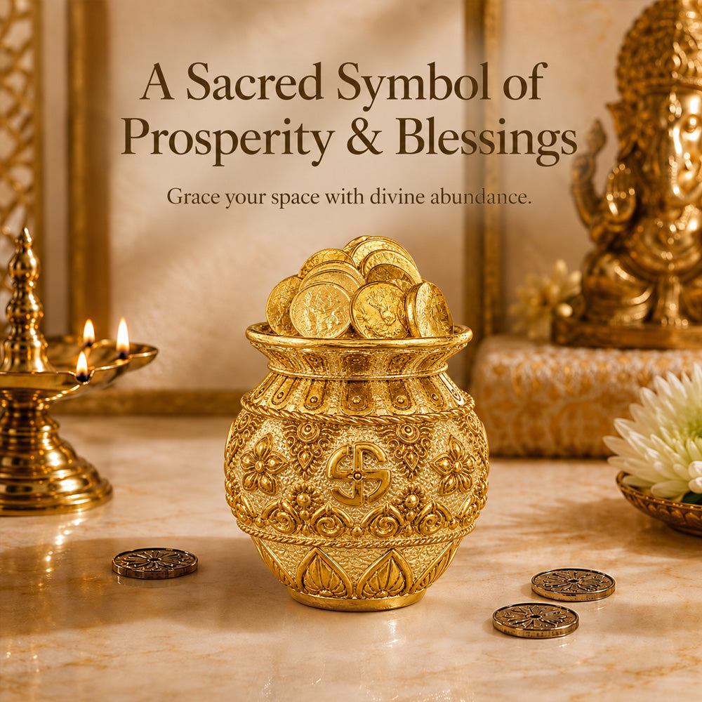 24K Gold-Plated Lakshmi Coin Kalash | Premium Gift Box | 11x9 CM