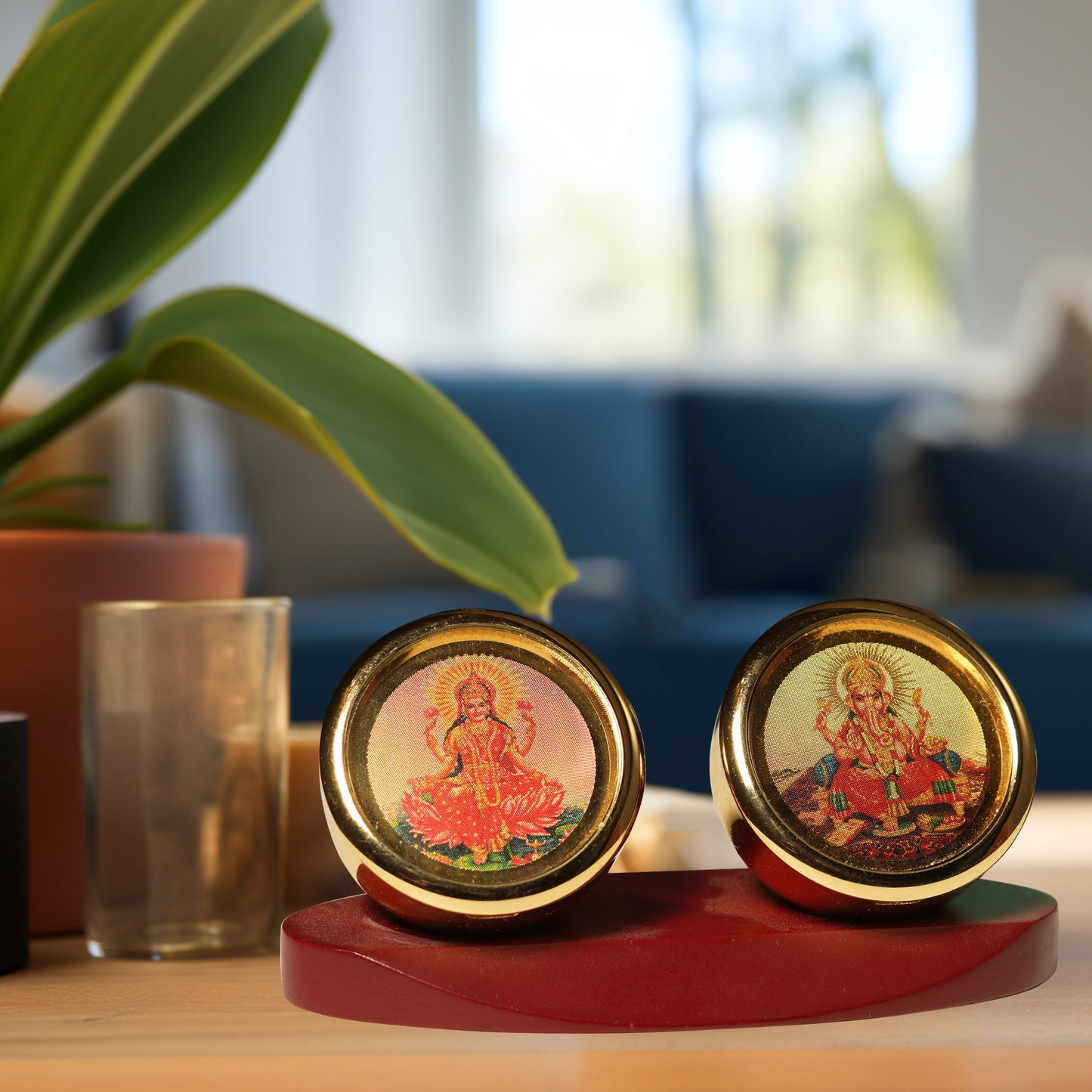 DIVINITI 24K Gold Plated Laxmi Ganesh Ji Idol Prosperity & Blessings for Your Car Dashboard, Home Office Décor Tabletop, Puja Room Gift (11x7 CM)