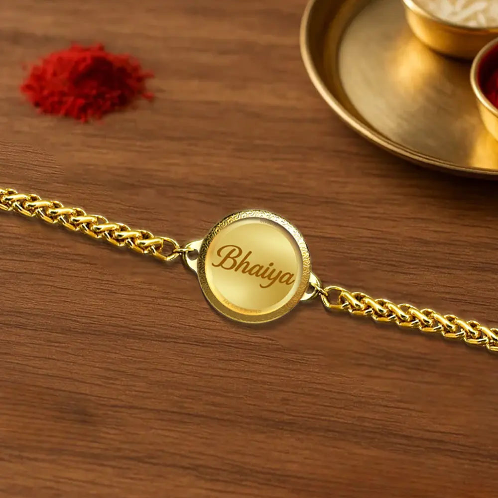 Personalized Chain Rakhi with 18MM 24K Gold Plated Foil Divine Raksha Bandhan Gift