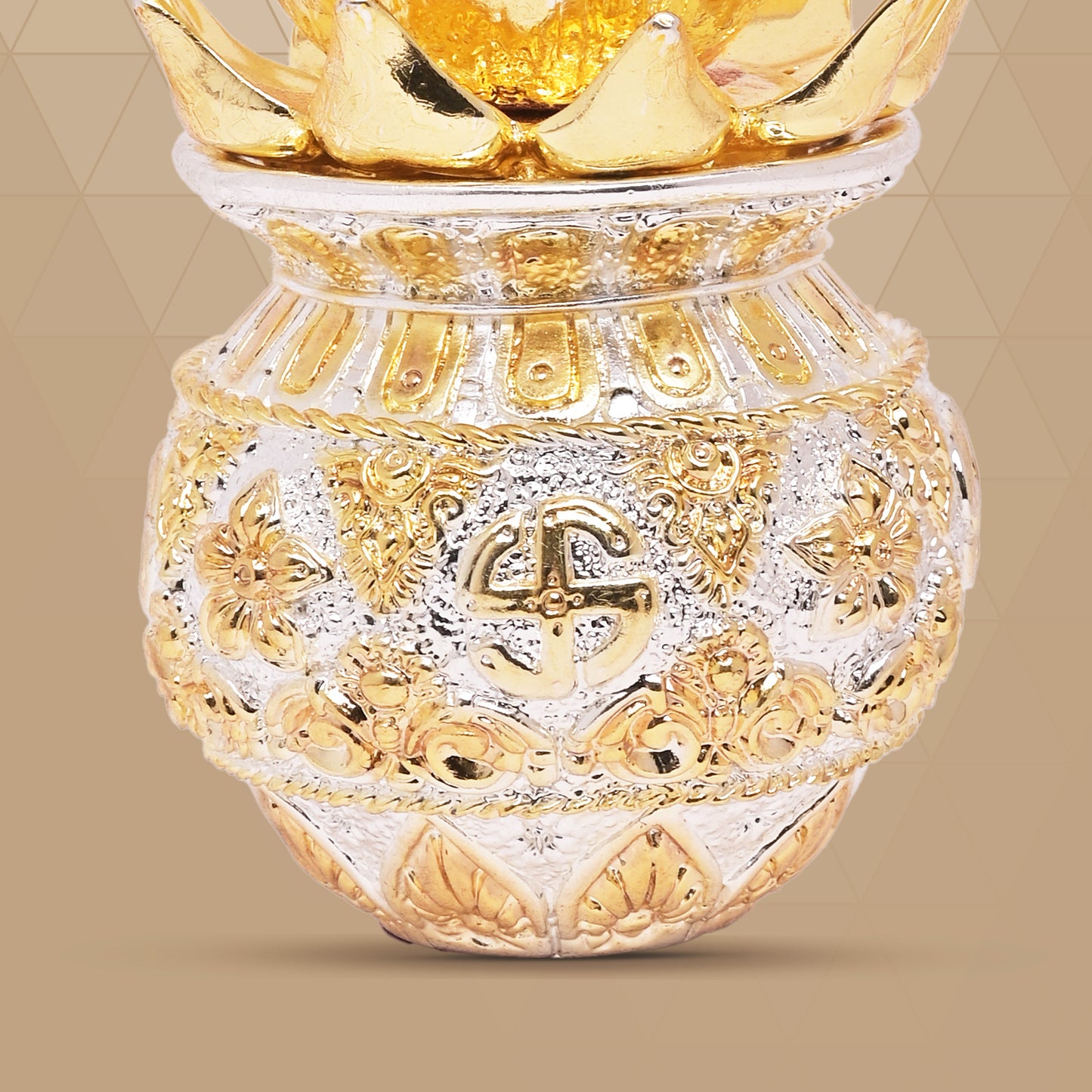 DIVINITI 24K Gold Plated Swastik Kalash with Coconut Elegance Rituals and Celebrations for Home Office Décor Puja Room Diwali Gift (16x8 CM)