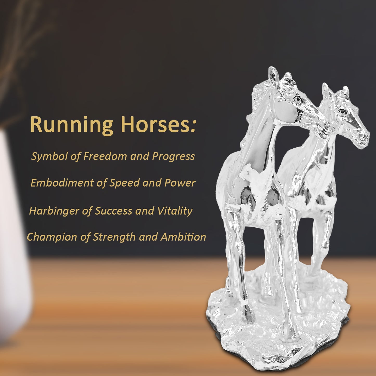 DIVINITI 999 Silver Plated Horse Idols Statue Wealth, Income, Bright Future and Vaastu For Home Décor, Office Tabletop Gift (16.5x21.5 CM)