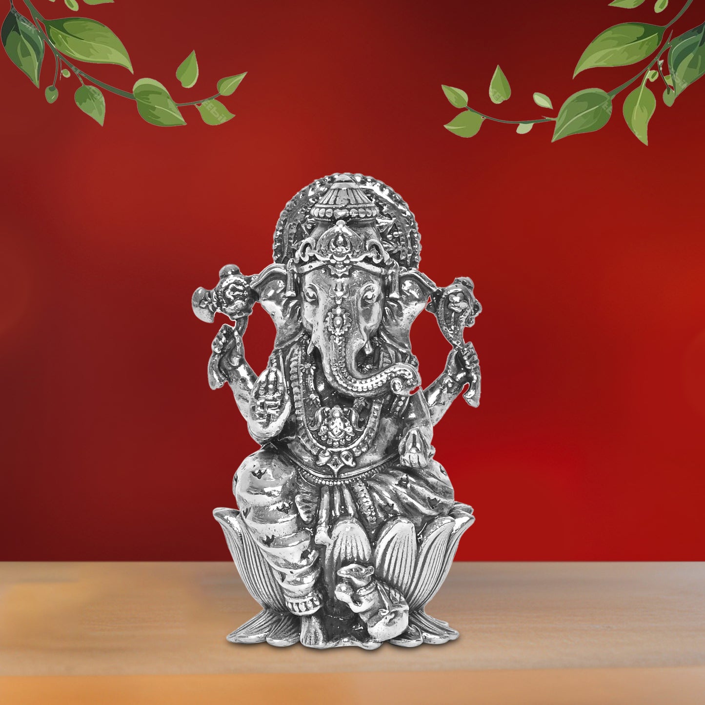 Diviniti 925 Pure Silver Ganesha Idol Statue Exquisite Craftsmanship for Blessings and Abundance for Home Office Décor, Tabletop, Puja Room Gift (4x5.1 CM, 51g)