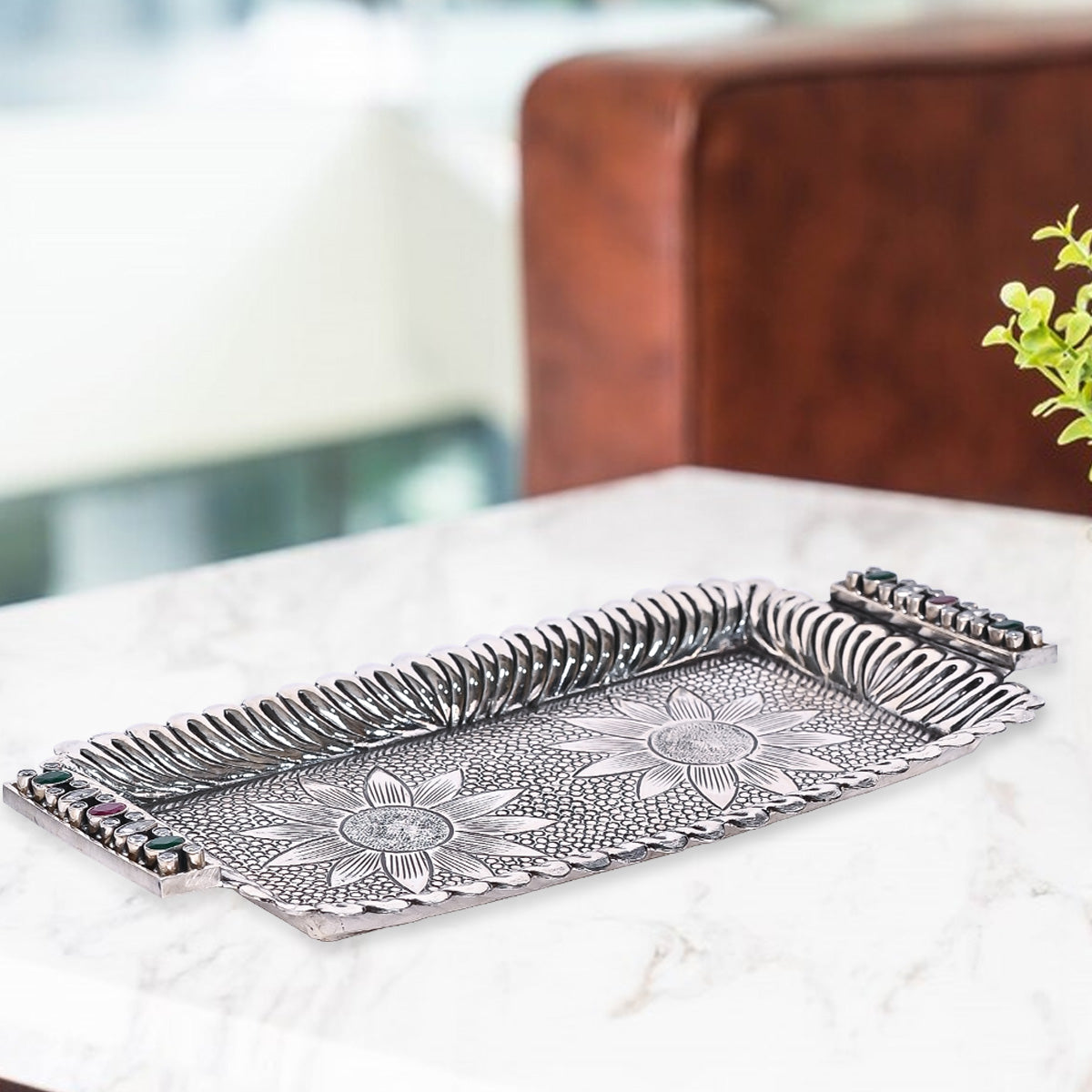 Pure Silver Serving Plate Vintage Dining Elegance, Handcrafted Tableware, Classic Silver Art (19.5x9 cm, 137g)