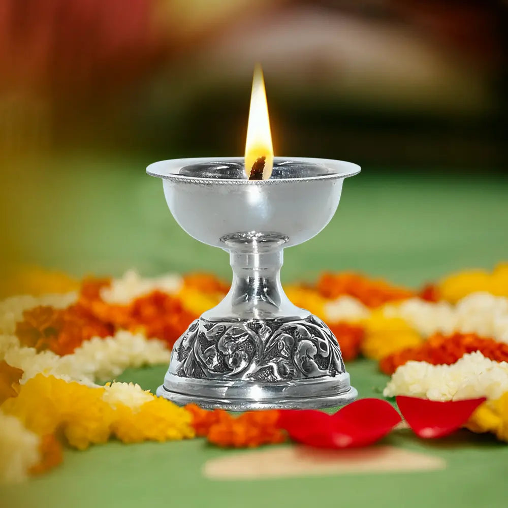 Pure Silver | Traditional Diya Decorative Oil Lamps for Puja & Festive Decor (58 g)