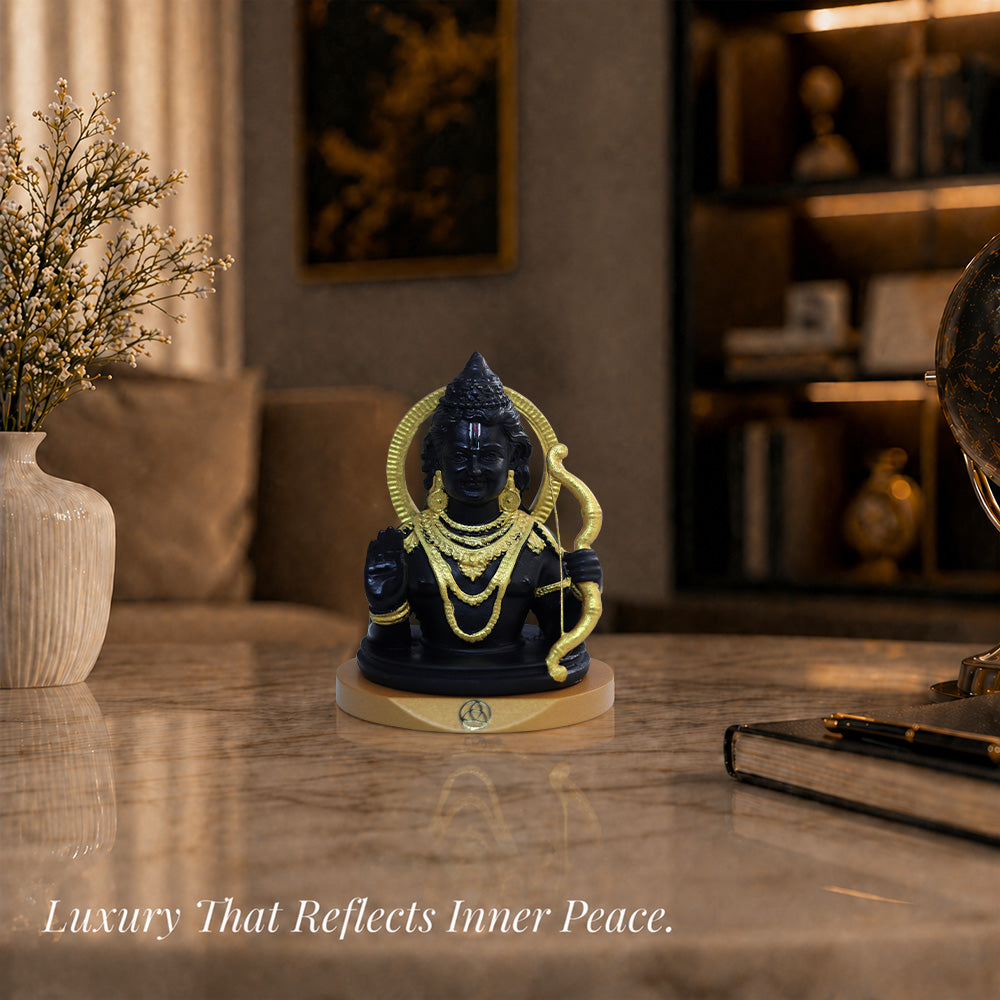 24K Gold-Plated Ram Lalla Resin Idol with Bow for Car Dashboard & Home Decor | Premium Gift Box | 8.5x7 CM