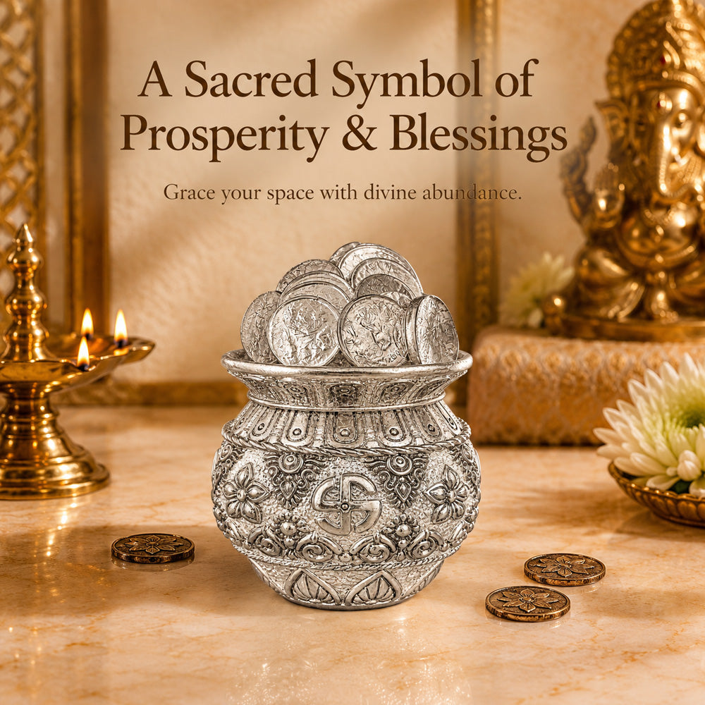 999 Silver-Plated Lakshmi Coin Kalash | Premium Gift Box | 11x9 CM