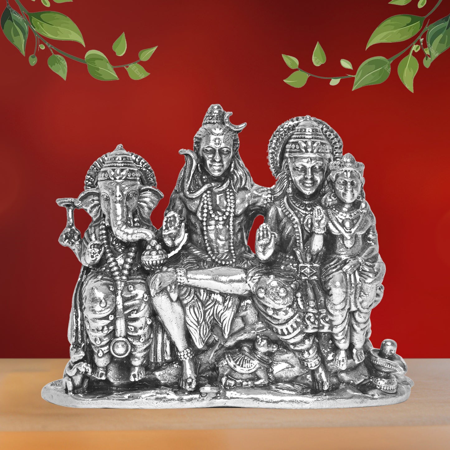 925 Pure Silver Shiv Parivar Idol Statue Elegant Divine Family Blessings for Home Office Décor, Tabletop, Puja Room Gift (7.7x30.5 CM, 305g)