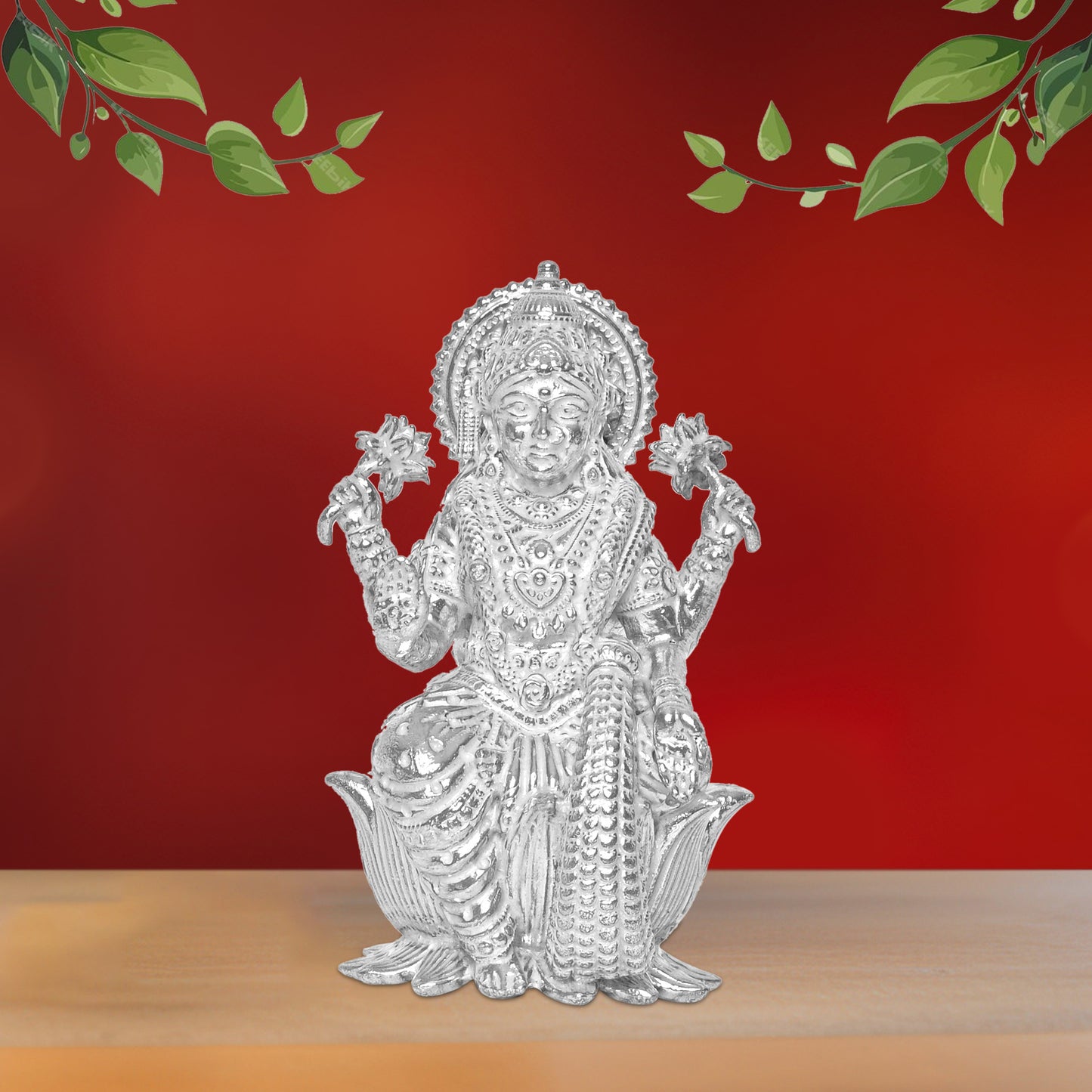 925 Pure Silver Laxmi Ji Idol Statue Divine Elegance Wealth and Prosperity for Home Office Décor, Tabletop, Puja Room Gift (4x4.5 CM, 45g)