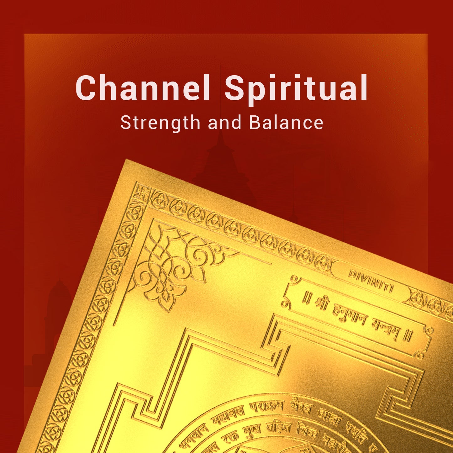 Diviniti 24K Gold Plated Lord Hanuman Energized Yantra For Inner Strength and Confidence (15.5x15.5 CM)