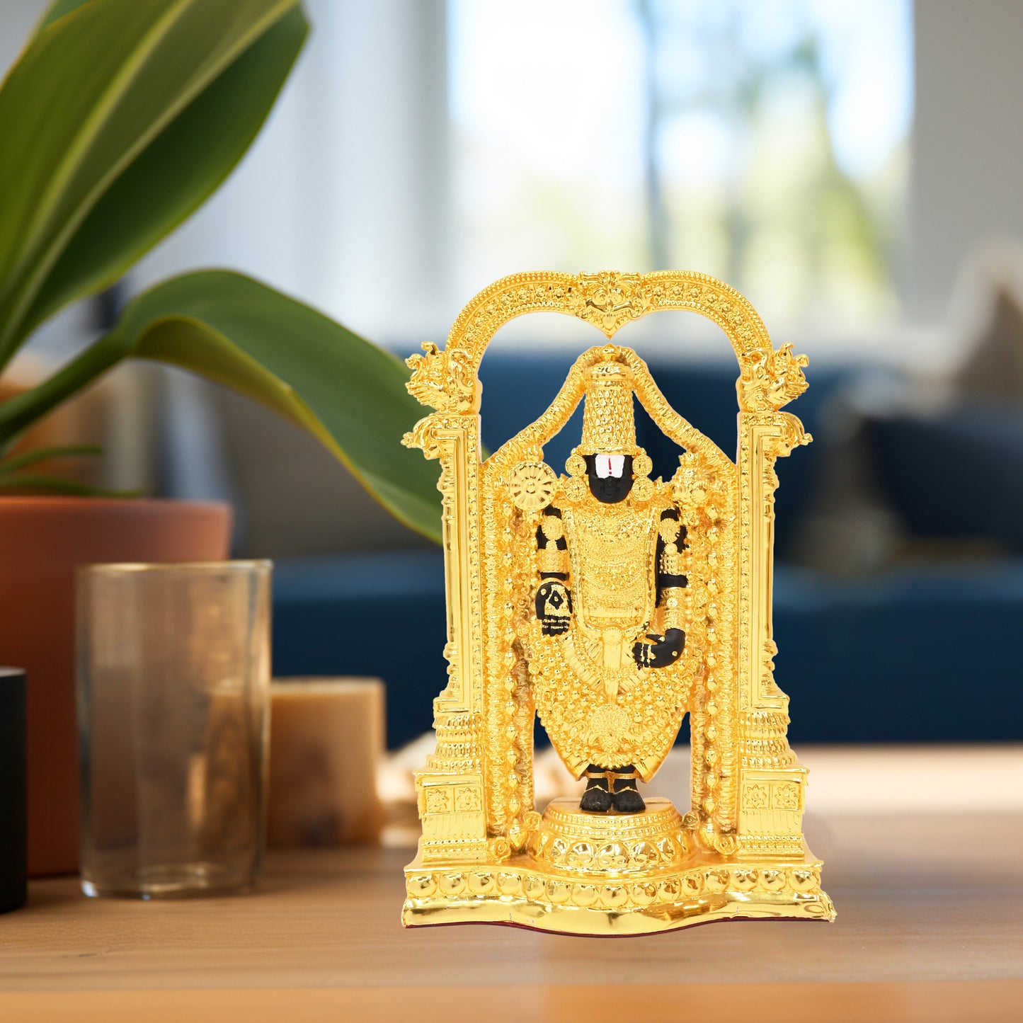 DIVINITI 24K Gold-Plated Tirupati Balaji Idol Statue Blessings of Abundance and Prosperity for Home Office Décor Tabletop, Puja Room Gift (8.5x5.5 CM)
