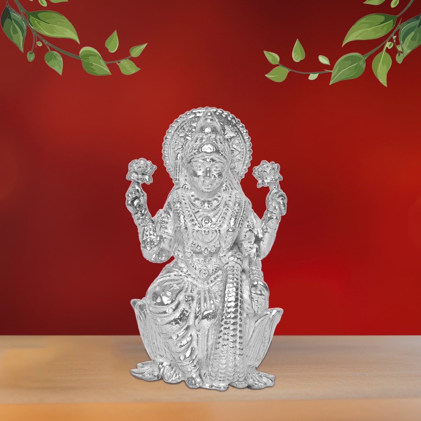 925 Pure Silver Laxmi Ji Idol Statue Divine Elegance Wealth and Prosperity for Home Office Décor, Tabletop, Puja Room Gift (6x6.5 CM, 65g)