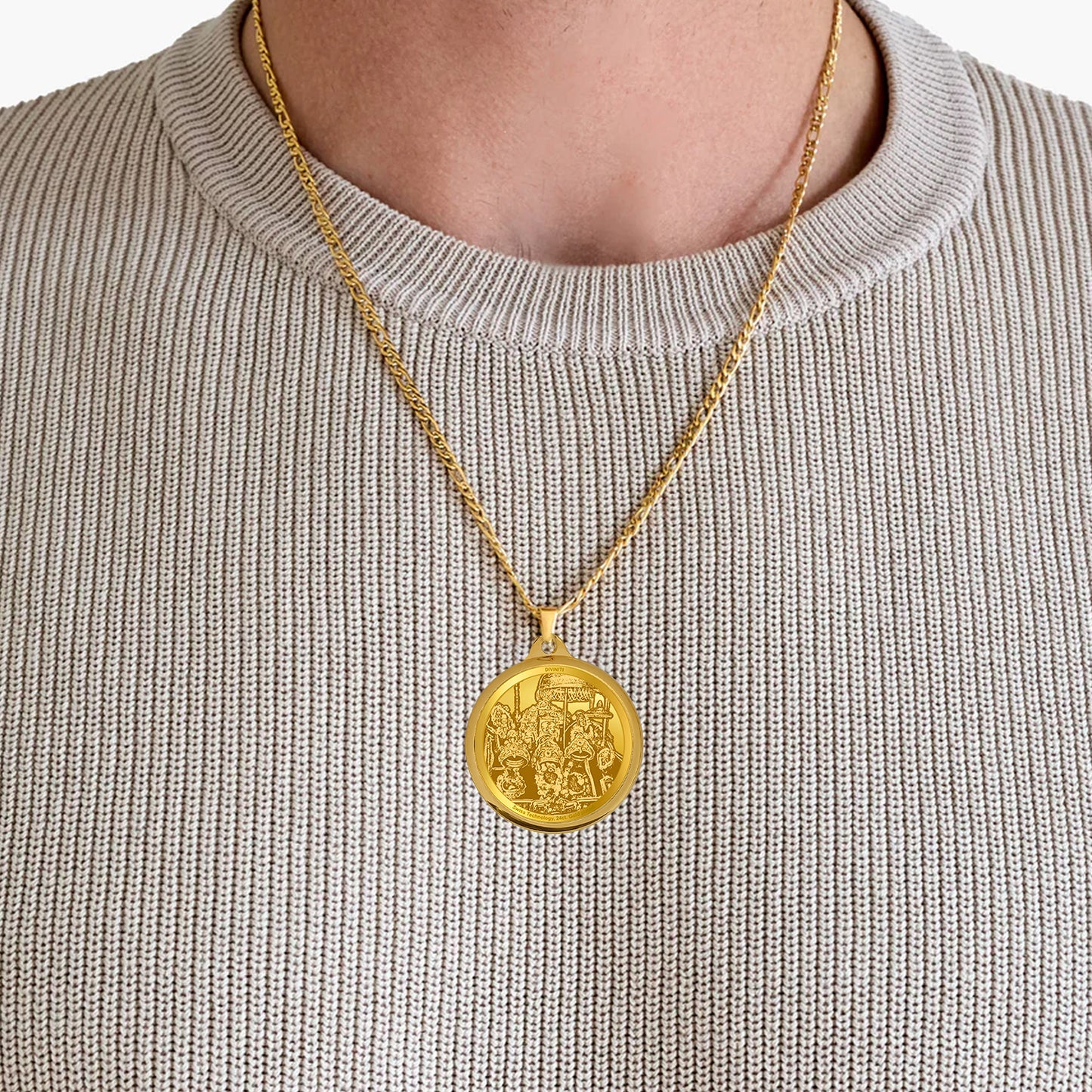 DIVINITI 24K Gold Plated Durga & Mata Ka Darbar 22MM Double Sided Pendant For Men, Women & Kids