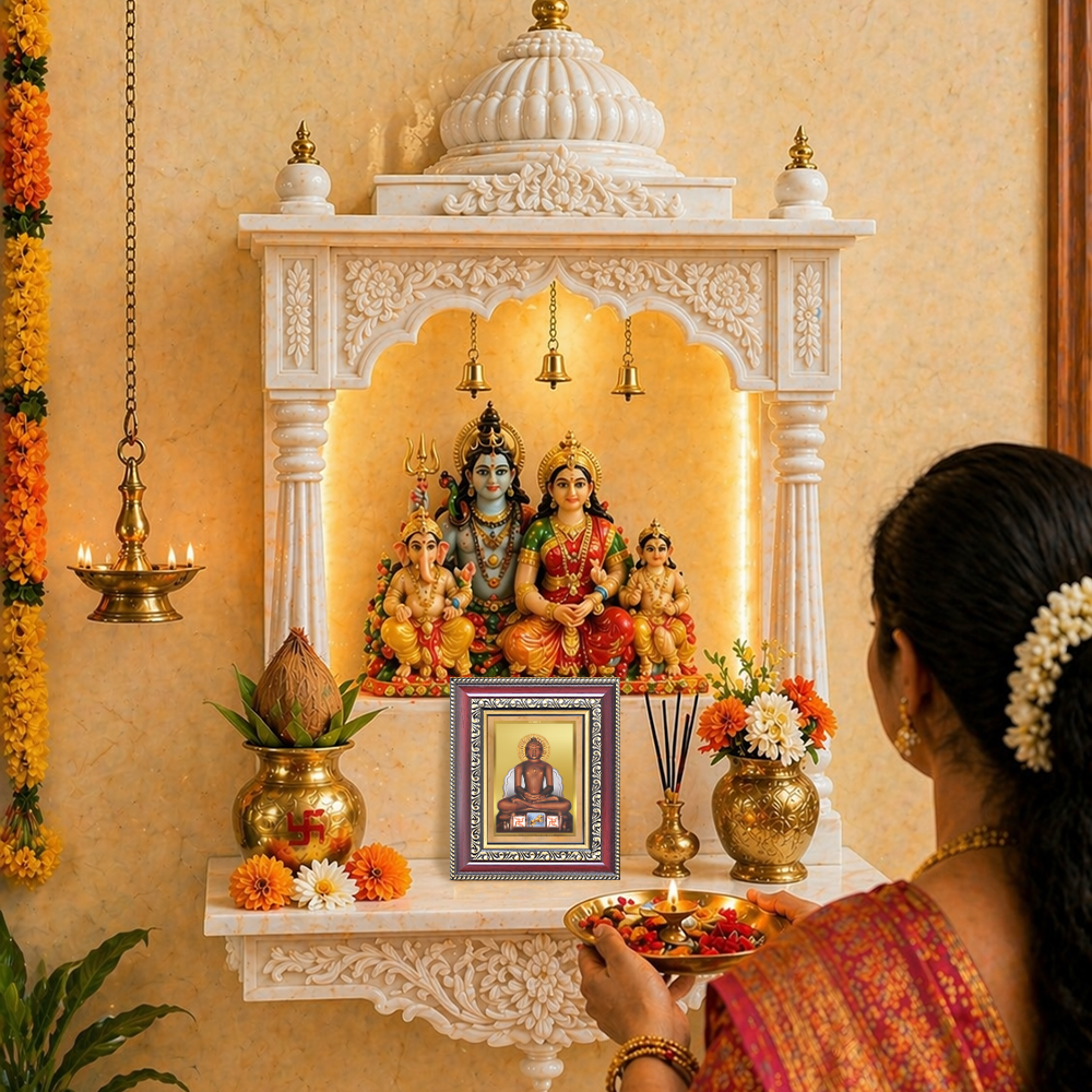 Diviniti 24K Gold Plated Mahavir (Classic) Divine Table Top Frame for Home Mandir & Office Decor | Luxury Spiritual Gift