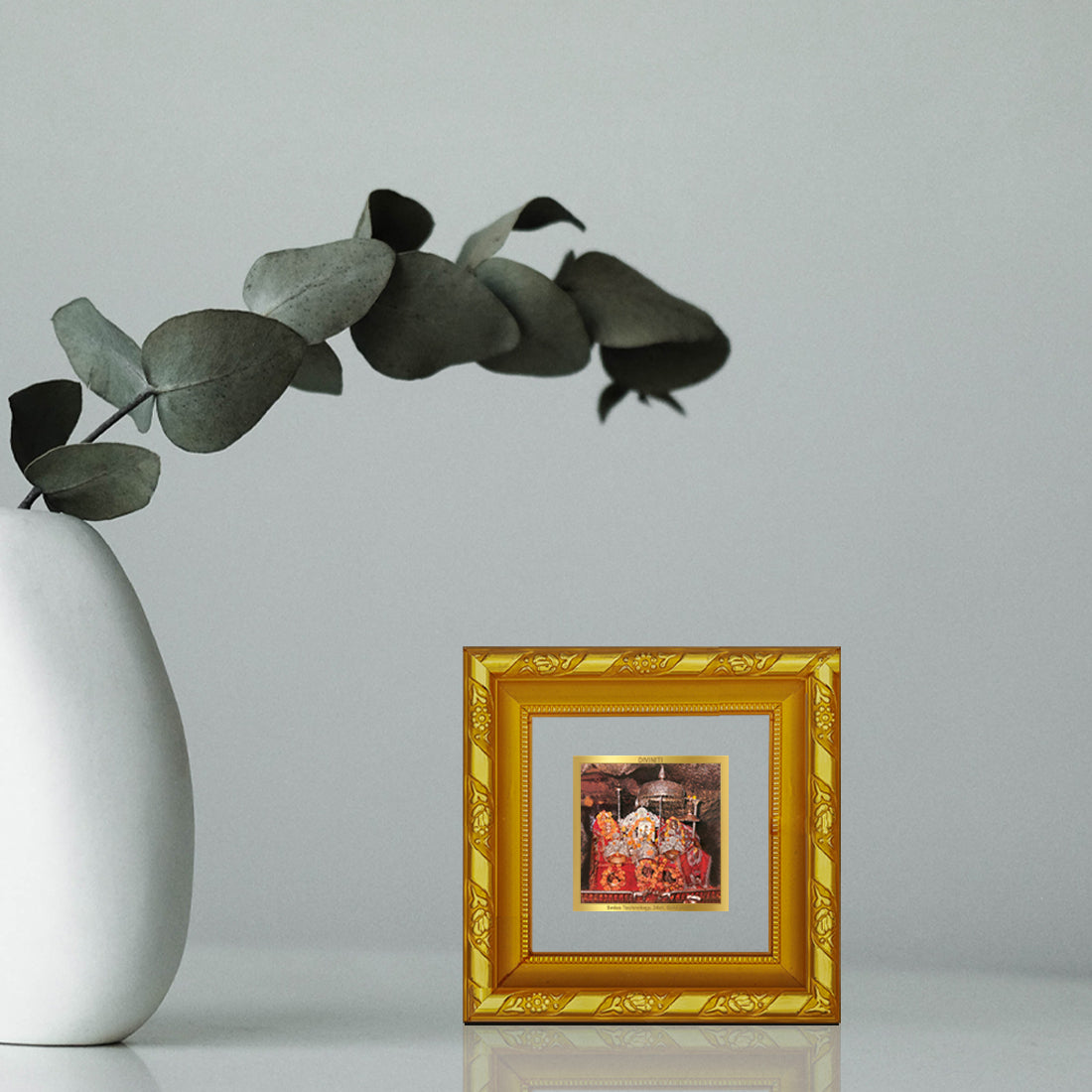 DIVINITI 24K Gold Plated Foil Mata Ka Darbar Classic Photo Frame Idol for Workshop, Puja Room, Table Top, Home Wall Decor, Gifts | DG103S1A (10x10 CM)