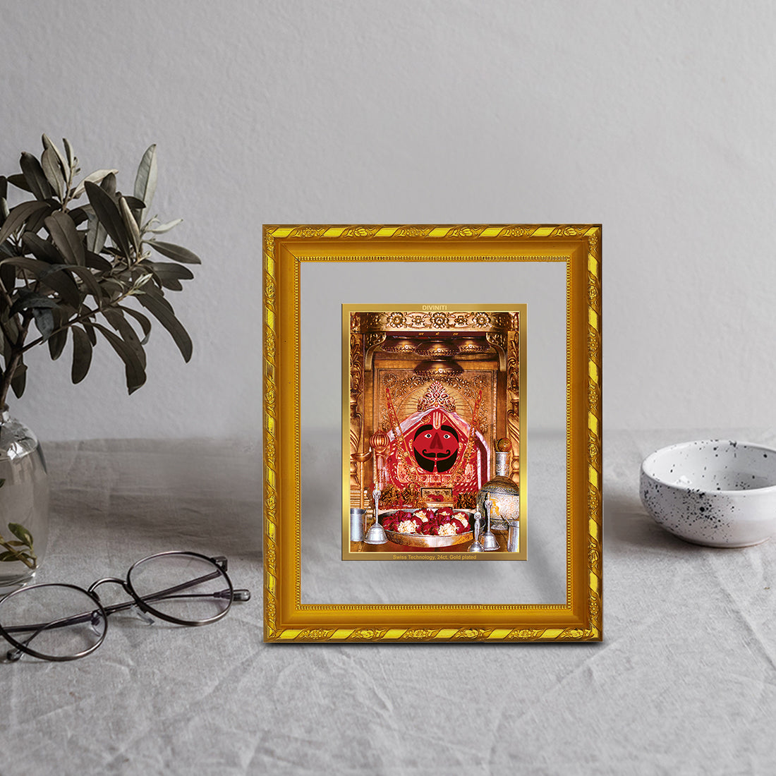 DIVINITI 24K Gold Plated Foil Salasar Balaji Photo Frame for Home Decor, Puja Room, Table Top, Wall Hanging, Workshop, Gift|DG103 Size 2 (22.6x18.4 CM)