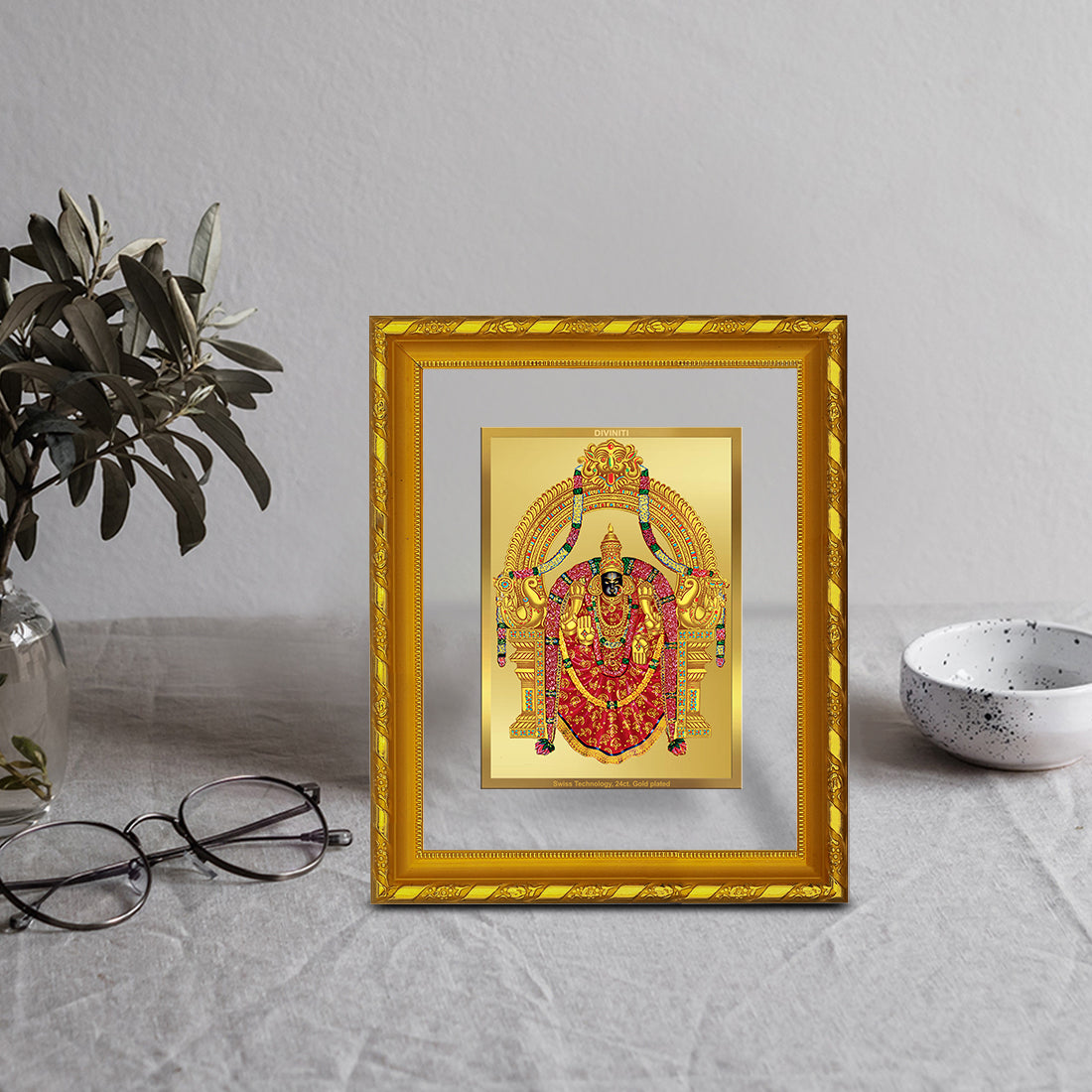 DIVINITI 24K Gold Plated Foil Padmavathi Photo Frame for Home Wall Decor, Workshop, Table Top, Gift|DG103 Size 2 (22.6x18.4 CM)