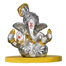 Load image into Gallery viewer, DIVINITI 999 Silver Plated Pagdi Ganesha Idol For Home Decor, Car Dashboard, Tabletop (7.5 X 7.5 CM)
