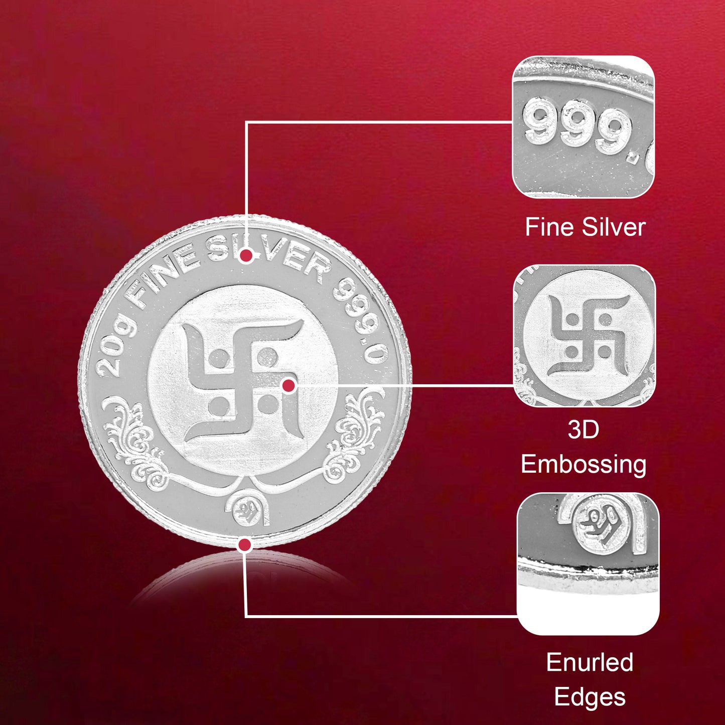 Pure Silver Coin with Laxmi Ganesh & Swastik A Divine Symbol of Wealth and Good Fortune for Home & Office Décor, Puja Room Diwali Gift (20g)