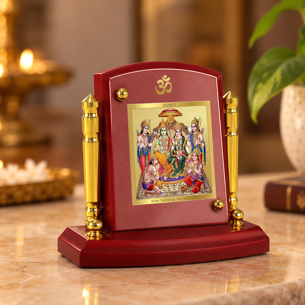 24K Gold-Plated Ram Darbar MDF Car Dashboard Frame | 7.5x9 CM