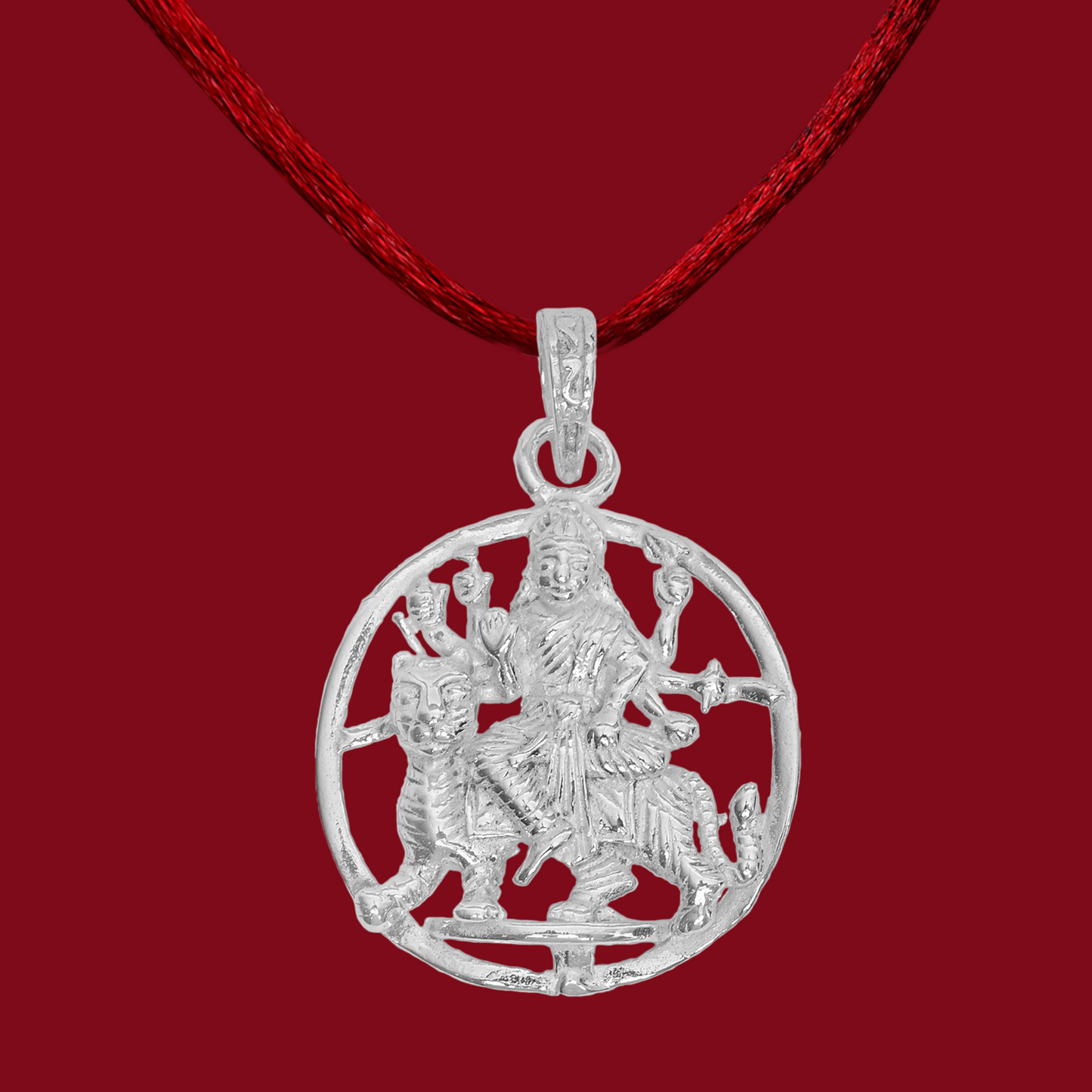 925 Pure Silver Mata Round Pendant For Men, Women & Kids Divine God Pendant For Birthday, Anniversary, Special Occasion Gift (2.6x2.6 CM 6.5 g)