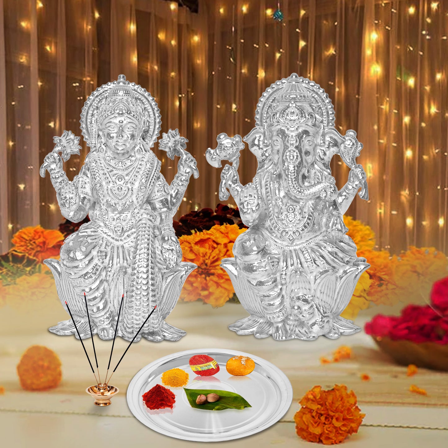 925 Pure Silver Thali Exquisite Elegance for Every Occasion for Home & Office Décor, Puja Room Diwali Gift (217g)