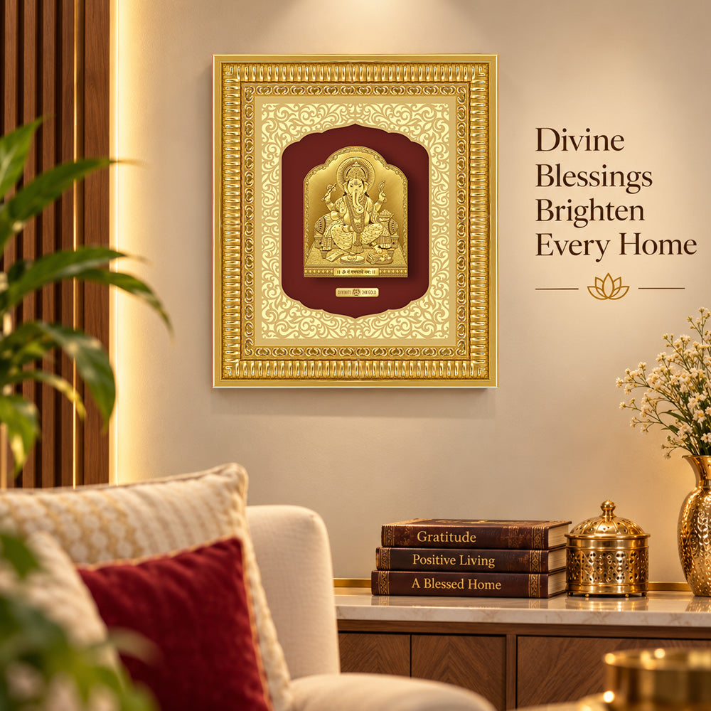 24K Gold-Plated Lord Ganesha Frame | Premium Gift Box | 35x30 CM