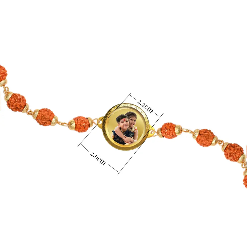 Personalized Rudraksha Rakhi with 22MM 24K Gold Plated Foil Divine Raksha Bandhan Gift
