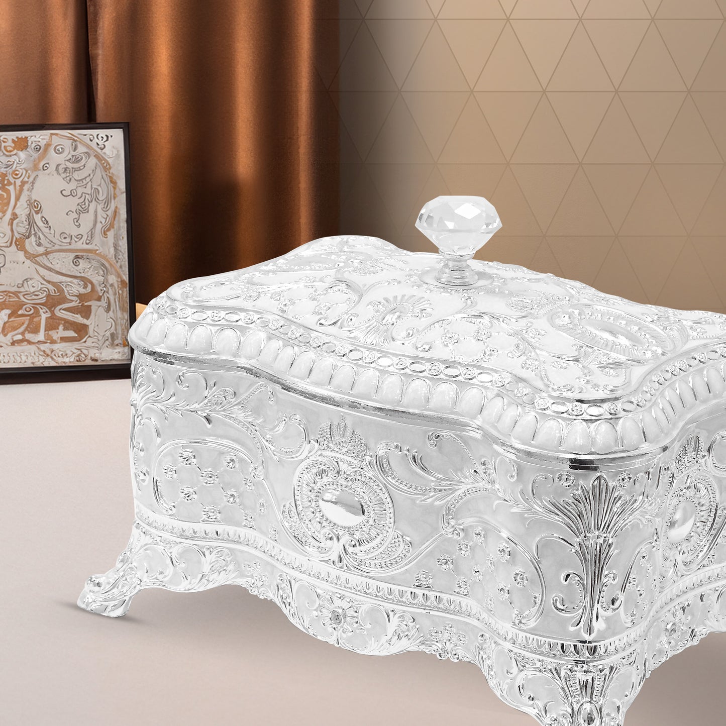 DIVINITI 999 Silver Plated Jewellery Box Luxurious Premium Storage for Precious Keepsakes and Accessories (12.5x23x15 CM)
