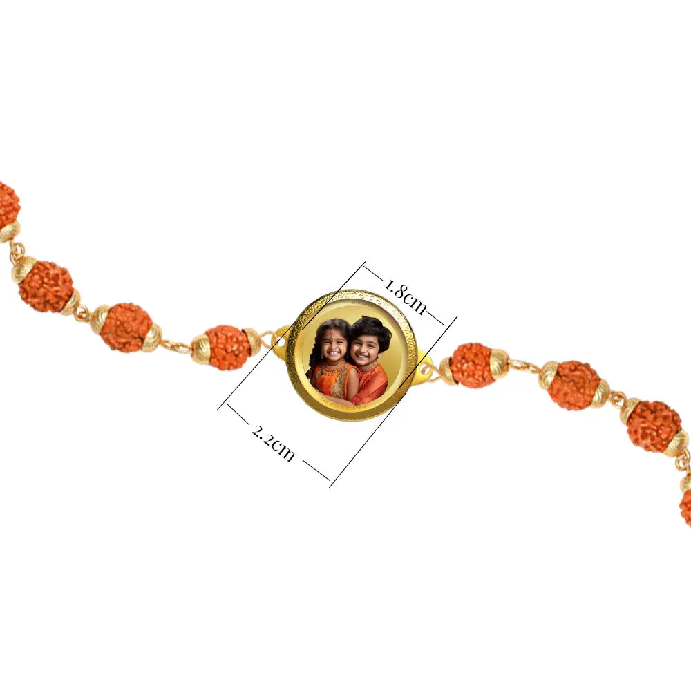Personalized Rudraksha Rakhi with 18MM 24K Gold Plated Foil Divine Raksha Bandhan Gift