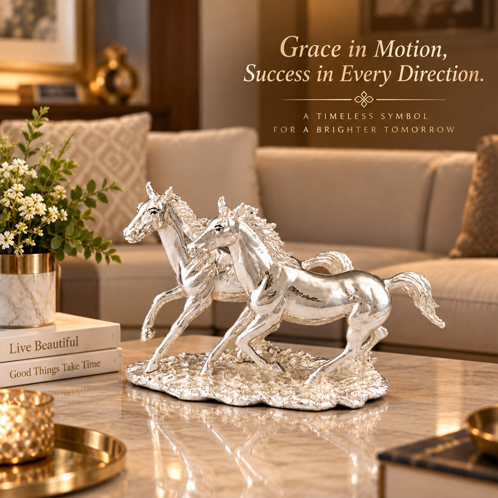 999 Silver-Plated Running Horse Pair | Premium Gift Box | 23x13 CM