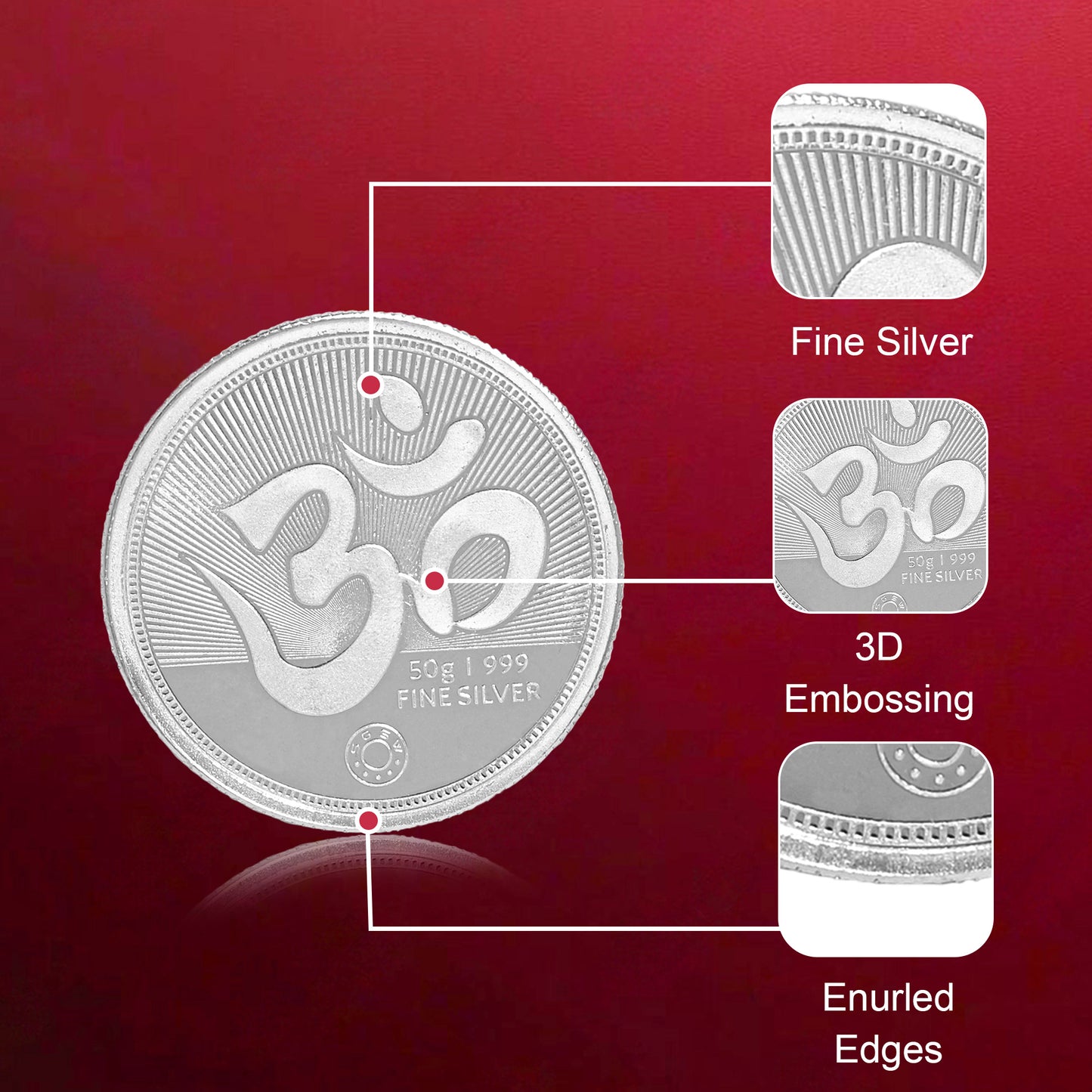 Pure Silver Coin Laxmi Ganesh & Swastik Symbol of Prosperity and Blessings for Home & Office Décor, Puja Room Diwali Gift (50g)