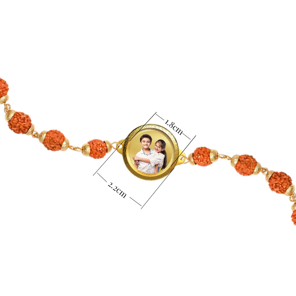 Personalized Rudraksha Rakhi with 18MM 24K Gold Plated Foil Divine Raksha Bandhan Gift
