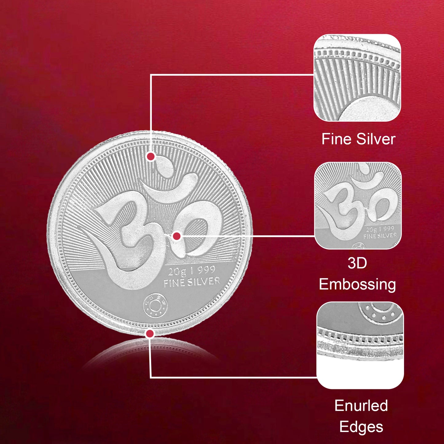 Pure Silver Coin Featuring Laxmi Ganesh & Om A Sacred Symbol of Prosperity and Spirituality for Home & Office Décor, Puja Room Diwali Gift (20g)