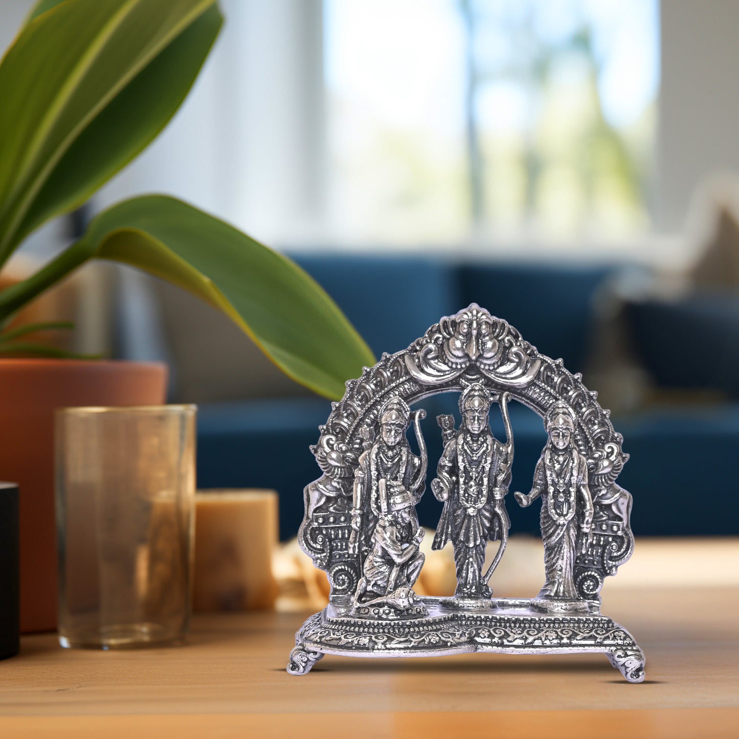 925 Pure Silver Ram Darbar Idol Statue Stunning Tribute to Divine Grace Spiritual Devotion for Home Office Décor, Tabletop, Puja Room Gift (7.5x14.3 CM, 143g)