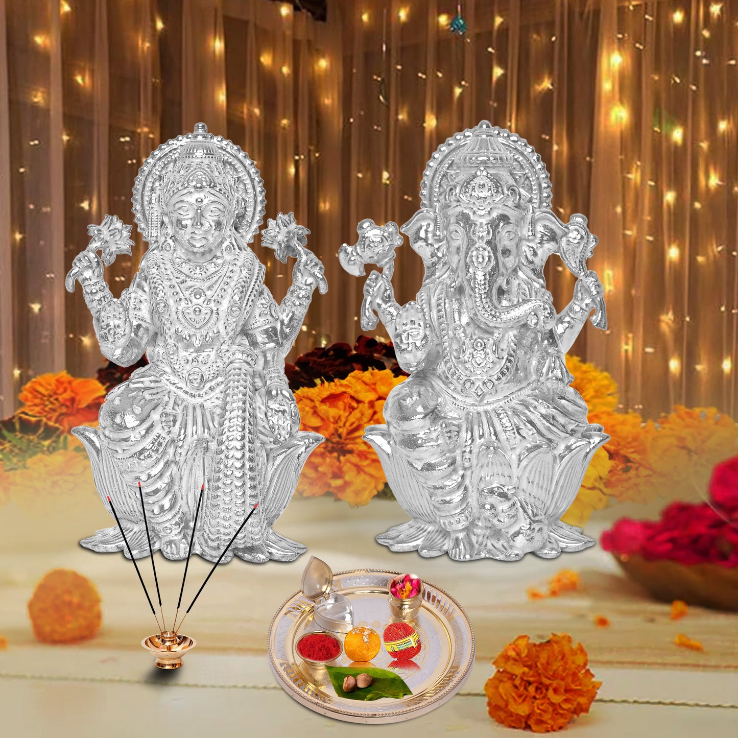 Diviniti 24K Gold Plated Puja Thali Kit Luxurious Tradition for Spiritual Ceremonies for Home & Office Décor, Puja Room Diwali Gift (324g)
