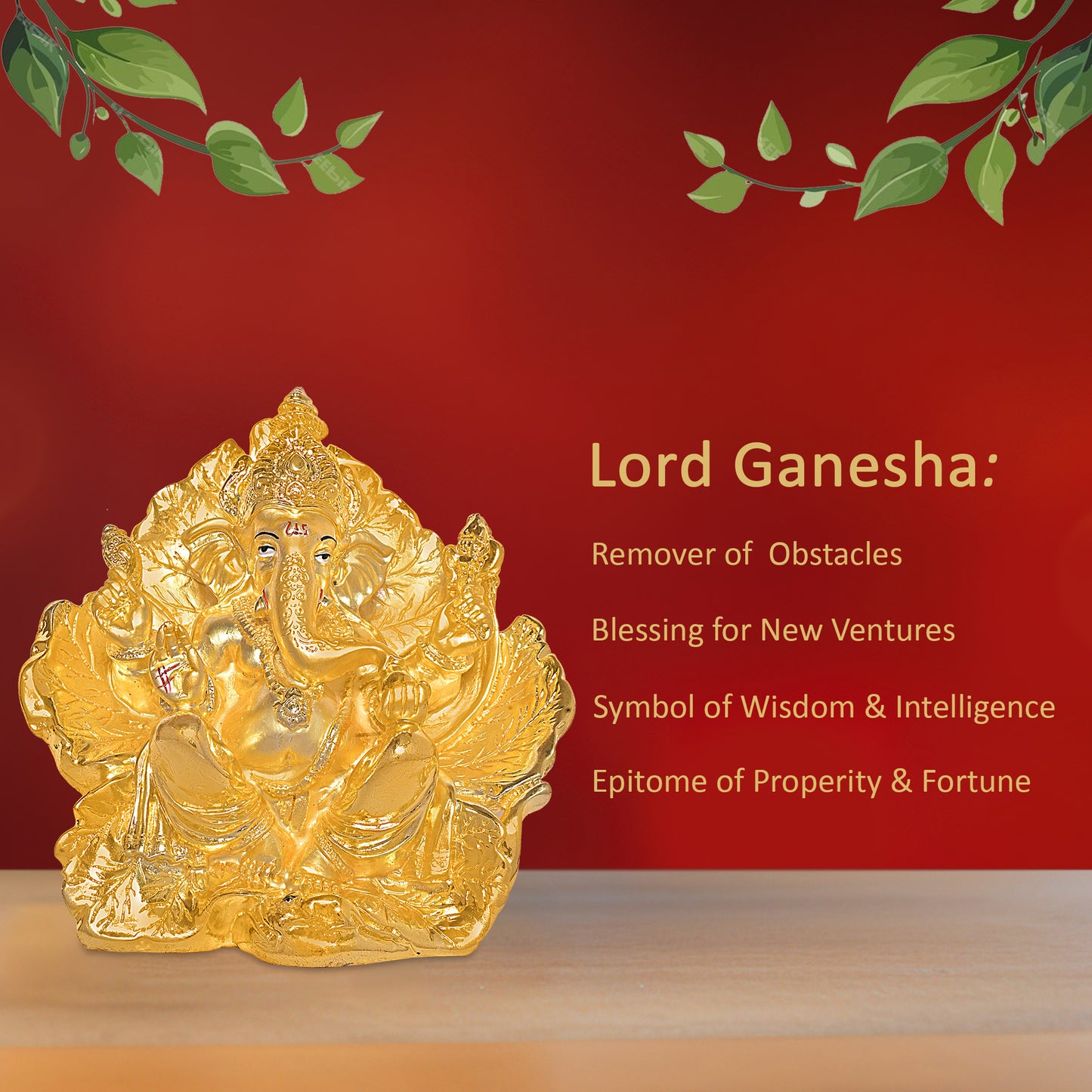 Diviniti 24K Gold-Plated Siddhivinayaka Ganesha Idol Statue Luxurious Spiritual Décor & Blessing for Home & Office Puja Room Gift (17x17 CM)